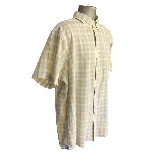Cremieux Checked Short Sleeve Button Down Sz XXL Tan and White Casual Cotton - Picture 3 of 11